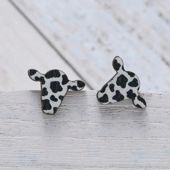 Western Style Drop Earrings Bohemian Cow Head Shape Wooden Hook Earrings - Picture 3 of 6